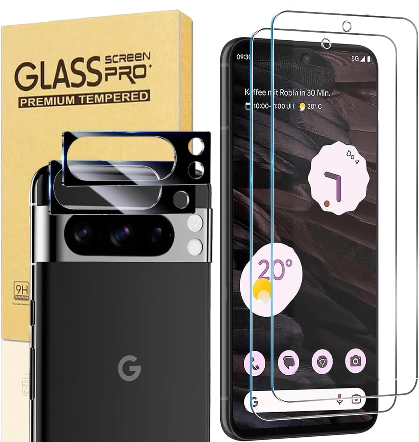 [2+2Pack] for Google Pixel 8 Pro Screen Protector with Camera Lens Protector [Fingerprint Unlock Support] [9H Hardness] [Easy to Install] [HD Clear] Tempered Glass Screen Protector for Pixel 8 Pro