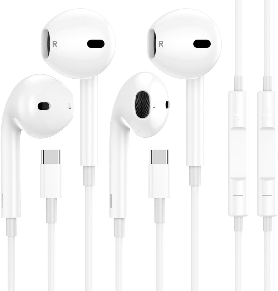 2 Packs USB C Headphones for iPhone 15 Earbuds with Microphone & Volume Control HiFi Stereo Type C Earphones for Galaxy S23/S22/S21/S20/Ultra Note 10/20, for iPad Pro Pixel 7/6/6a/5/4 and More