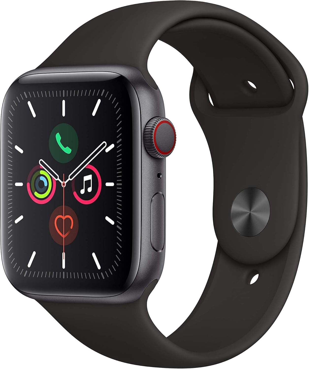 Apple Watch Series 5 (GPS + Cellular, 44MM) – Space Gray Aluminum Case with Black Sport Band (Renewed)