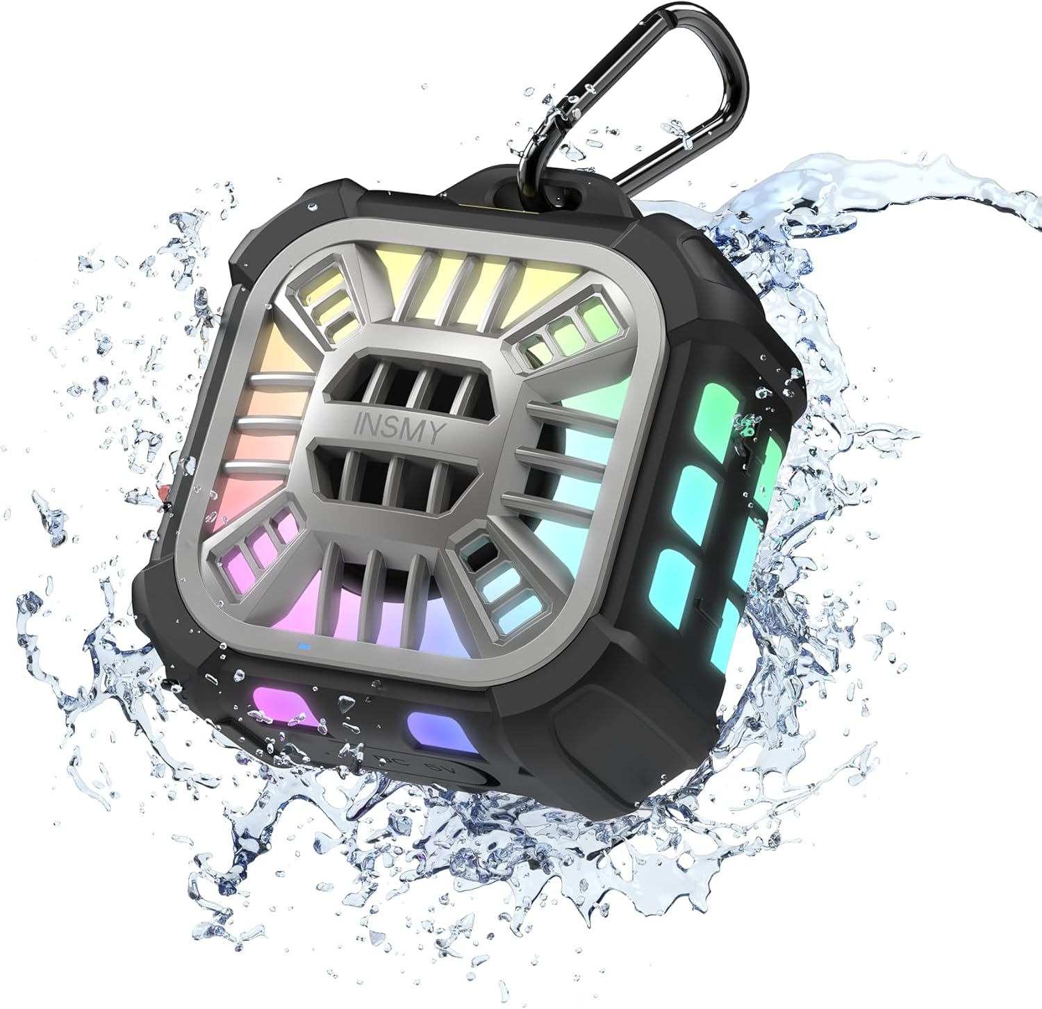 INSMY Bluetooth Speaker,IPX7 Waterproof,Portable,Shower Speaker, Wireless Sync 100+ Speakers,Big Volume Booming Bass, 24H Playtime/Floatable/RGB Lights/BT5.3 for Outdoor/Beach (Black)