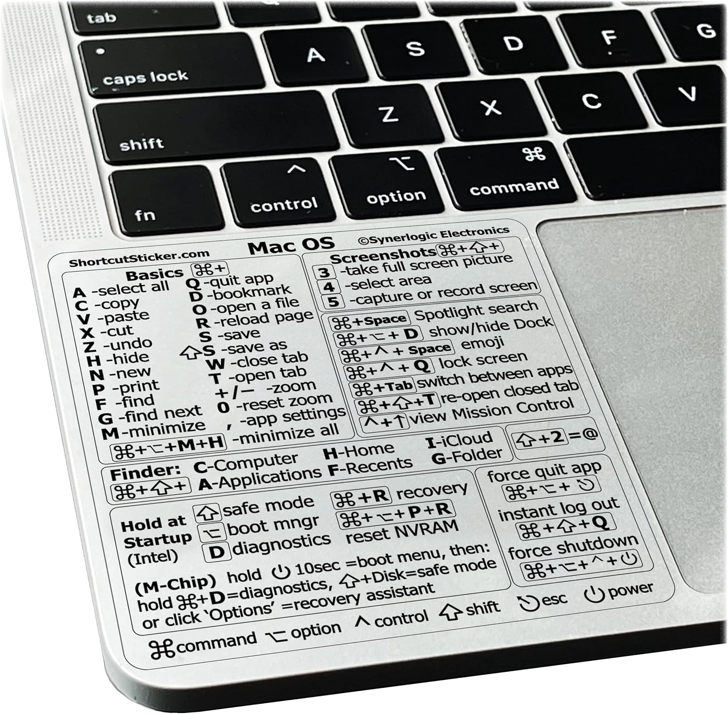 Mac OS Shortcuts Sticker | Mac Keyboard Stickers for Mac OS | No-Residue Laminated Vinyl MacBook Stickers for Laptop | MacBook Shortcut Stickers for 13-16″ Air and Pro (Clear/Black)