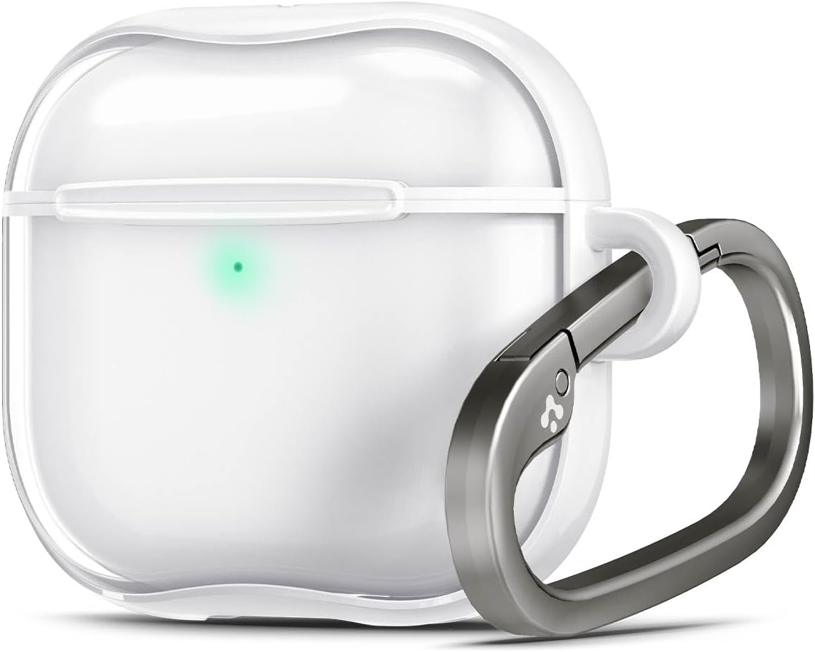 Spigen Ultra Hybrid Designed AirPods 4 Case and AirPods 4 with Active Noise Cancellation Case (2024) Anti-Yellowing Clear Case with Key Chain – Jet White