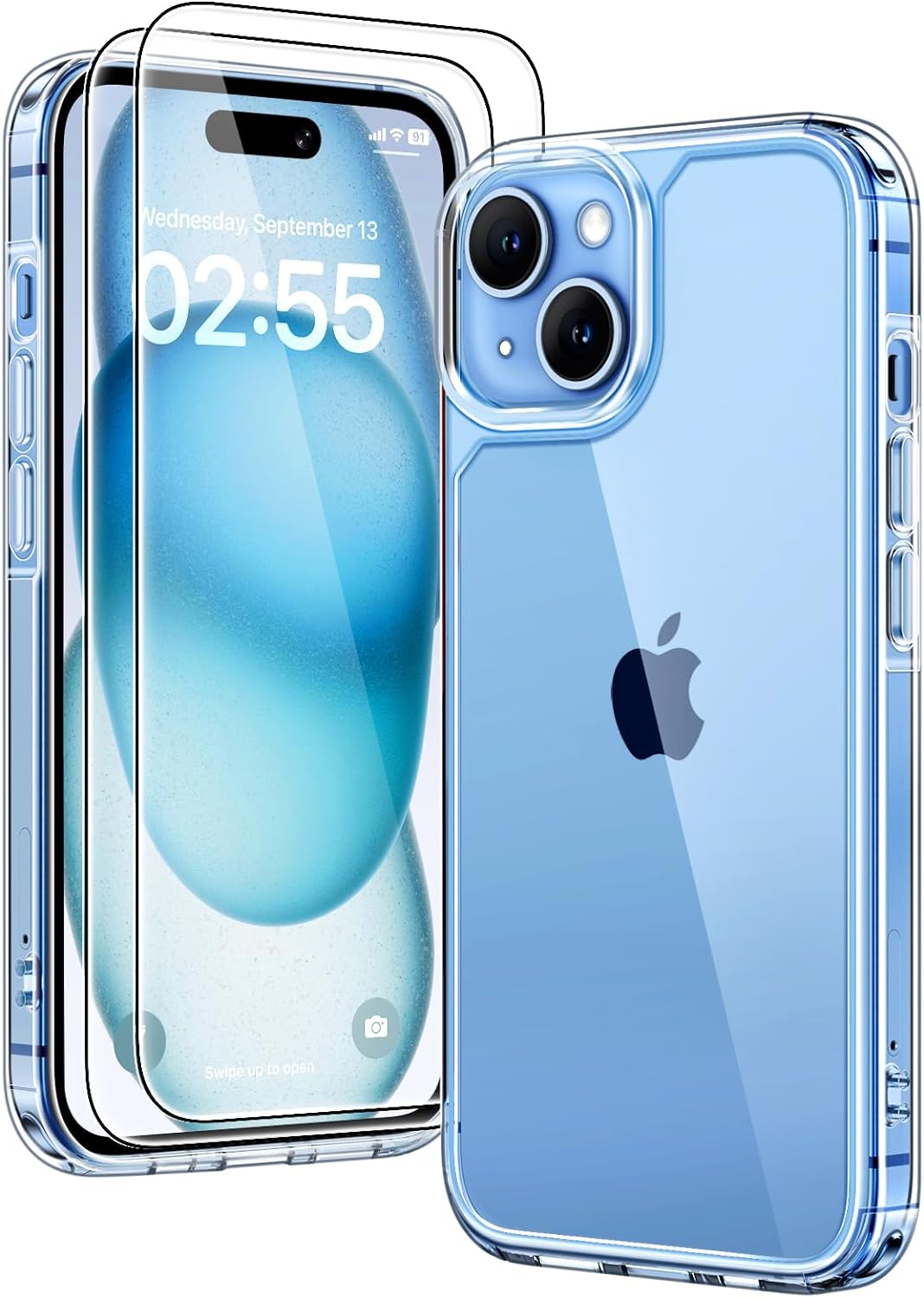 TAURI for iPhone 15 Case, [3 in 1] 1X Clear Case [Not-Yellowing] with 2X Screen Protector, [15 FT Military Grade Drop Protection] Shockproof Slim Phone Case for iPhone 15