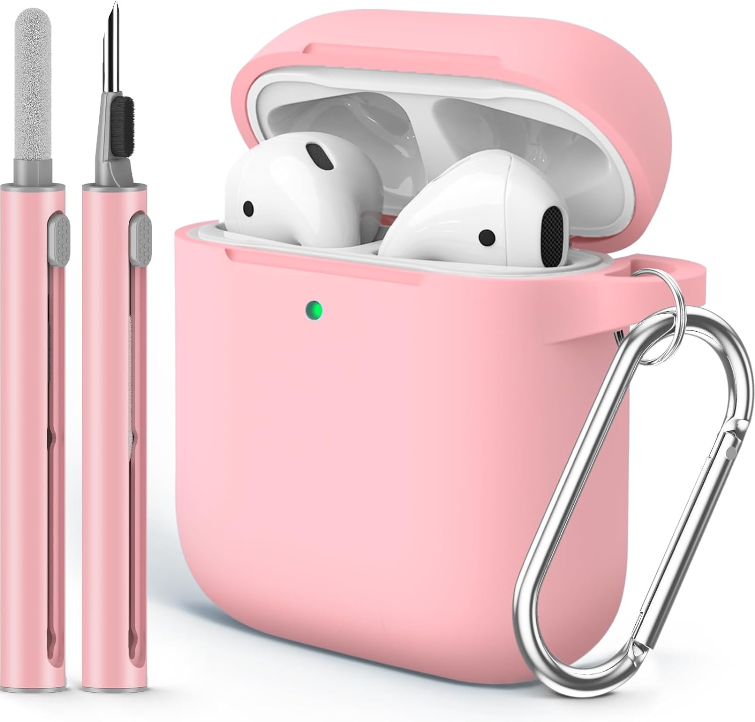 for Airpods Case Cover 2&1(2019) with Cleaner Kit,Soft Silicone Protective Case for Apple AirPods 2nd/1st Generation Charging Case with Keychain,Shockproof AirPod Case for Women Men-Pink