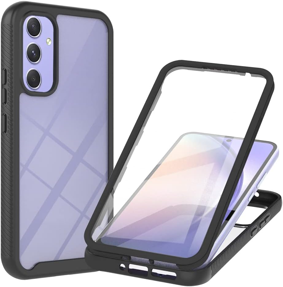 for Samsung Galaxy A34 5G Case, Samsung A34 5G Phone Case with Built-in Screen Protector Clear Slim Back Cover Shockproof Rugged Heavy Duty Bumper Full Body Protective Case, Black