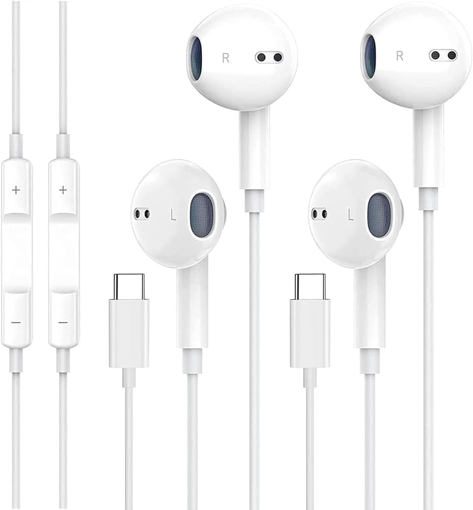 USB C Headphones for iPhone 15, 2-Pack USB C Type C Earbuds Wired with Mic & Volume Control HiFi Stereo Earphones for Galaxy S23/S22/S21/S20/Ultra Note 10/20, for iPad Pro Pixel 7/6/6a/5/4 OnePlus 9 8