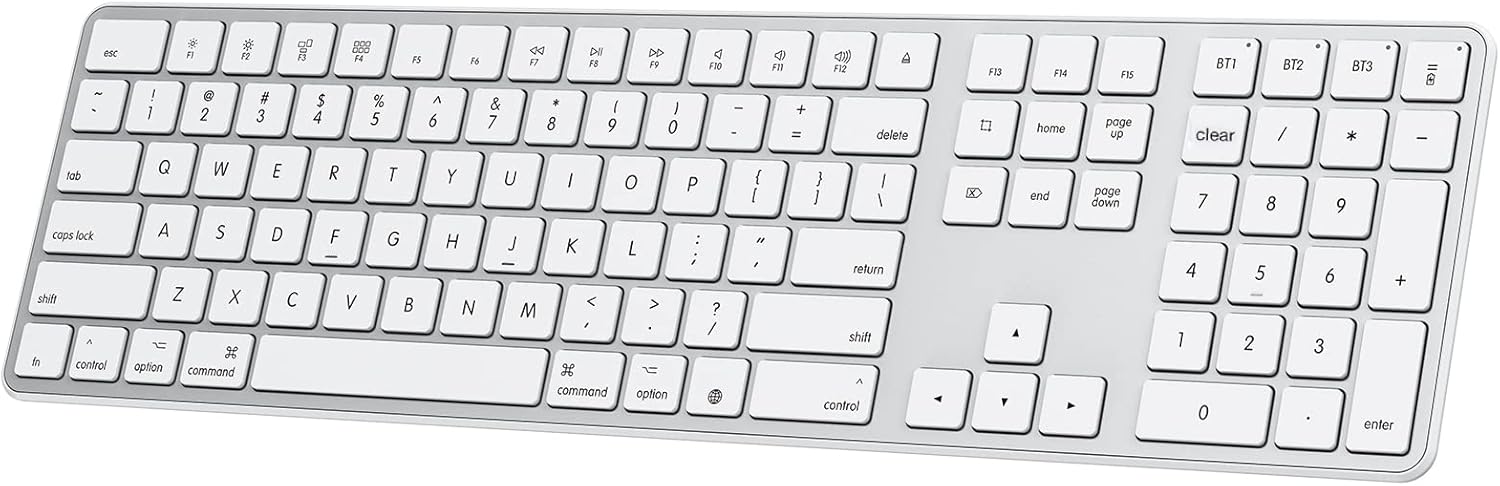 OMOTON Bluetooth Keyboard for Mac, Wireless Keyboard with Numeric Keypad, Multi-Device, Rechargeable, Compatible with MacBook Pro/Air, iMac, iMac Pro, Mac Mini, Mac Pro Laptop and PC (Silver)