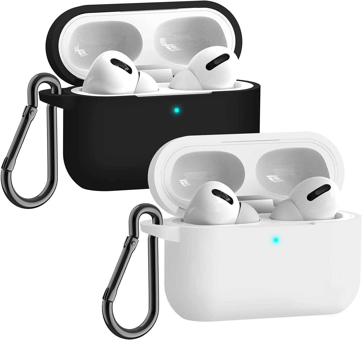 Cover Compatible with AirPods Pro Case with Keychain, 2 Pack Full Protective Silicone Skin Accessories Women Men Girl with for Apple AirPods Pro(2nd/1st Generation) (Black+White)