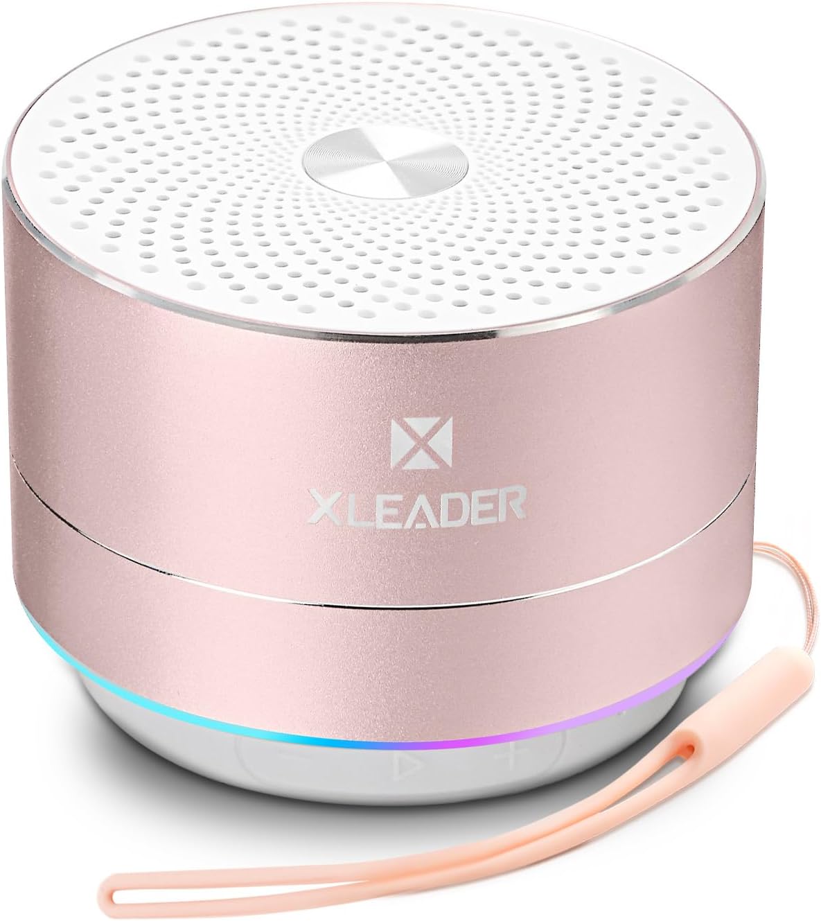 XLEADER A6 Mini Bluetooth Speaker, IPX7 Waterproof Shower Speaker with Lanyard, Small Speaker with Lights and Mic, Cute Pink Bluetooth Speaker for iPhone Laptop Bathroom Office, Gifts for Girls Women