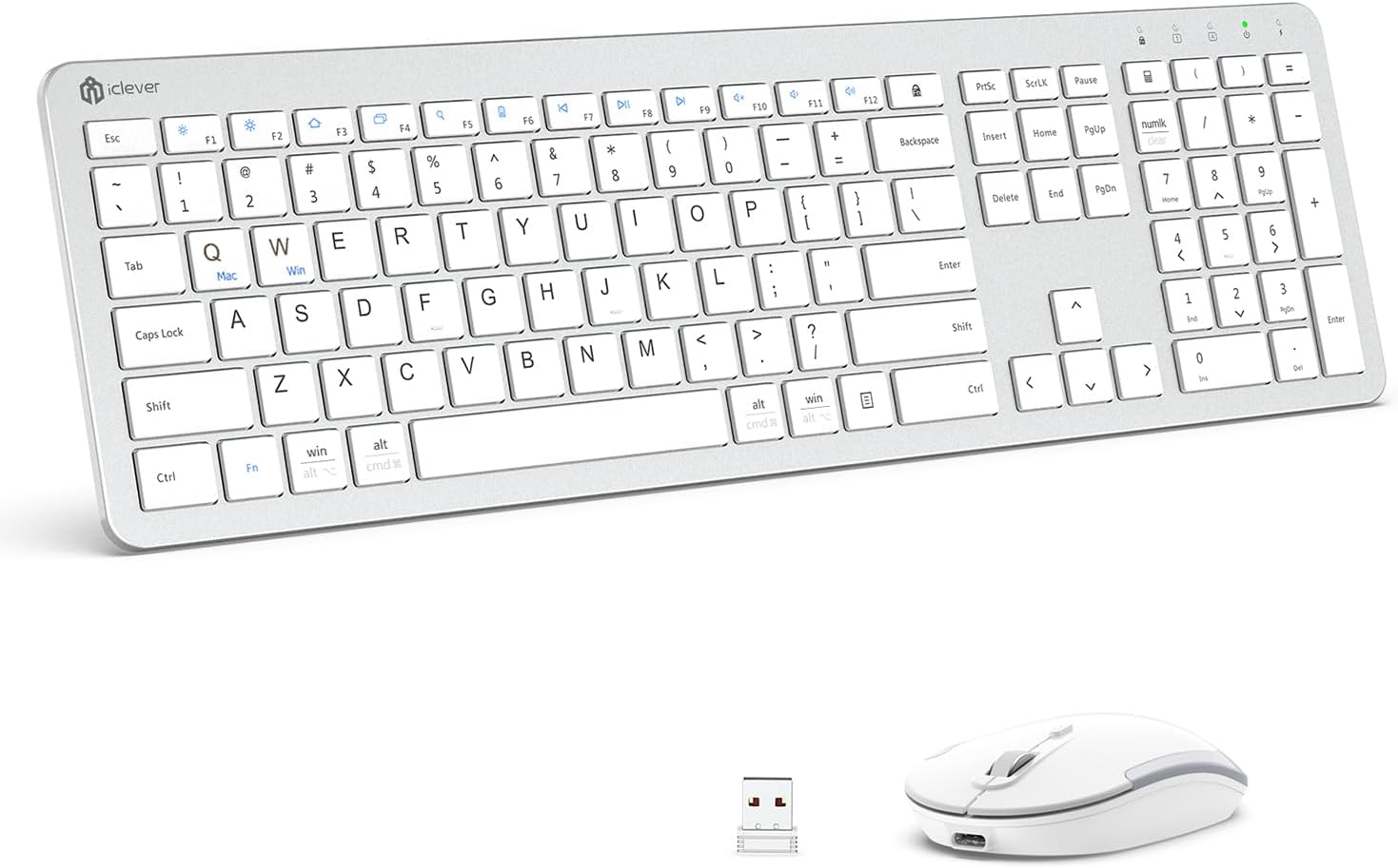 iClever Wireless Keyboard and Mouse, GK08 Wireless Keyboard Mouse Combo, Ergonomic, Quiet, Full Size Design with Number Pad, 2.4G Connection Slim Mac Keyboard and Mouse for Windows Mac OS Computer