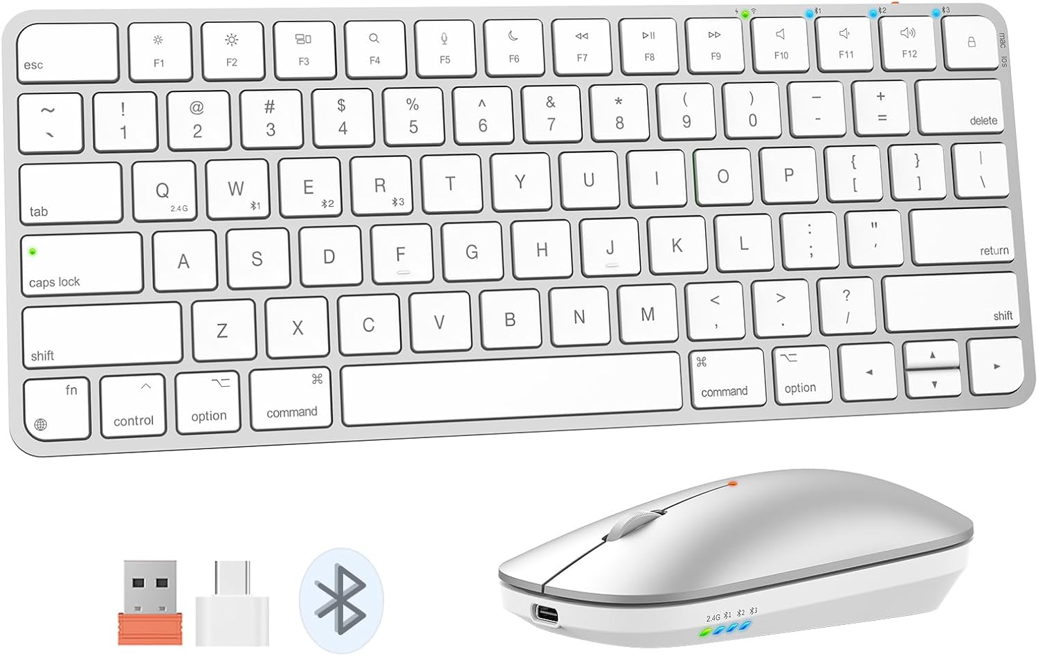 MEETION Mac Keyboard and Mouse, Multi Device Bluetooth Wireless Quiet Slim Rechargeable Low Profile Magic Apple Keyboard Mouse for iPad, iPhone, iMac, MacBook Air/Pro, for Mac/iPadOS White