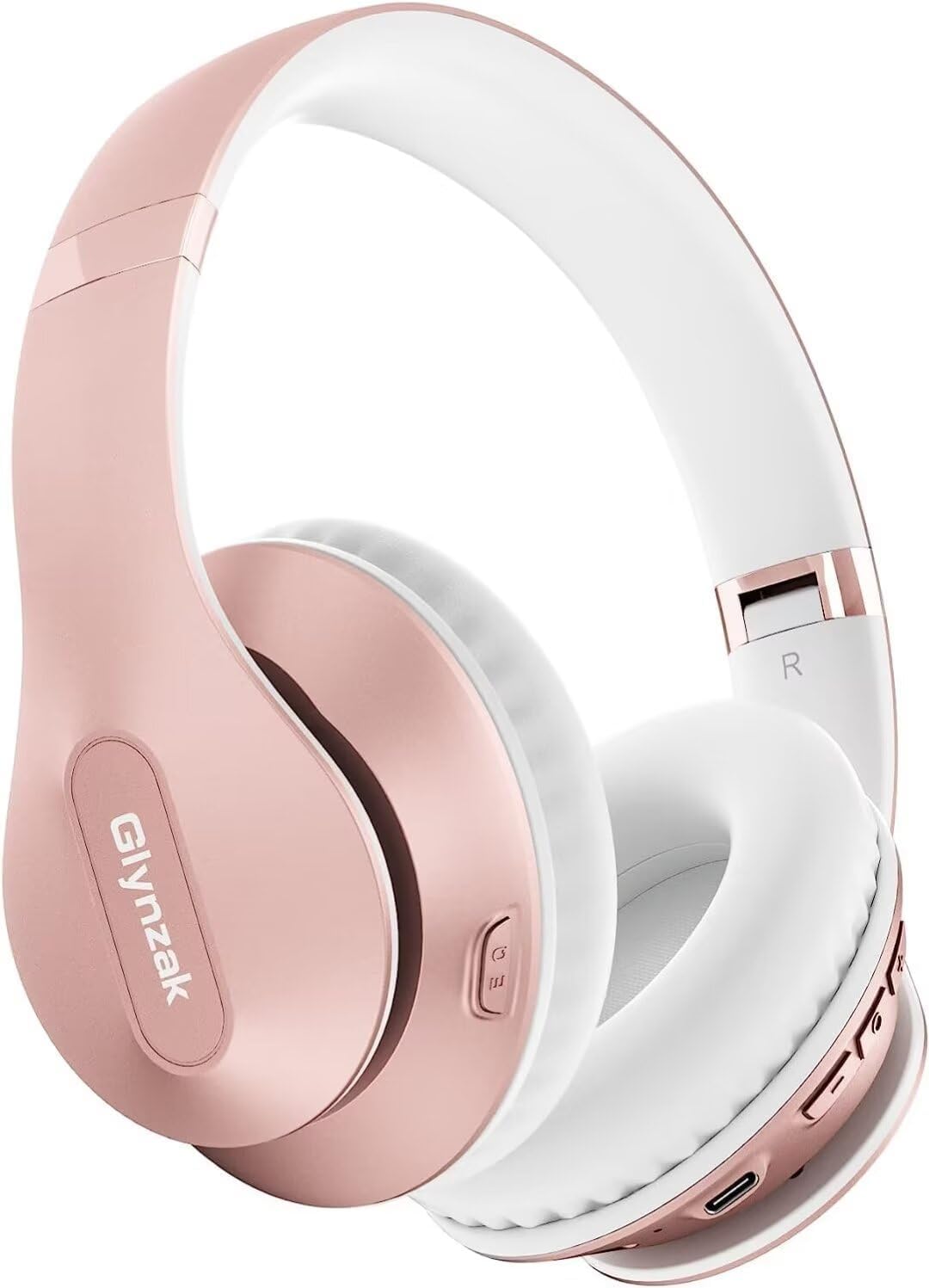 Wireless Bluetooth Headphones Over Ear 65H Playtime HiFi Stereo Headset with Microphone and 6EQ Modes Foldable Bluetooth V5.3 Headphones for Travel Smartphone Computer Laptop Rose Gold