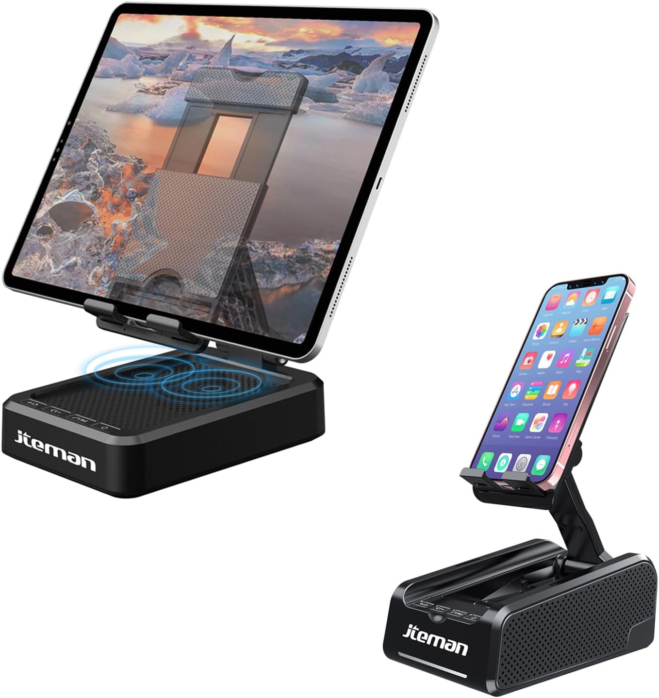 JTEMAN Tablet Phone Stand with Bluetooth Speakers,Compatible with iPhone/ipad/Samsung Galaxy