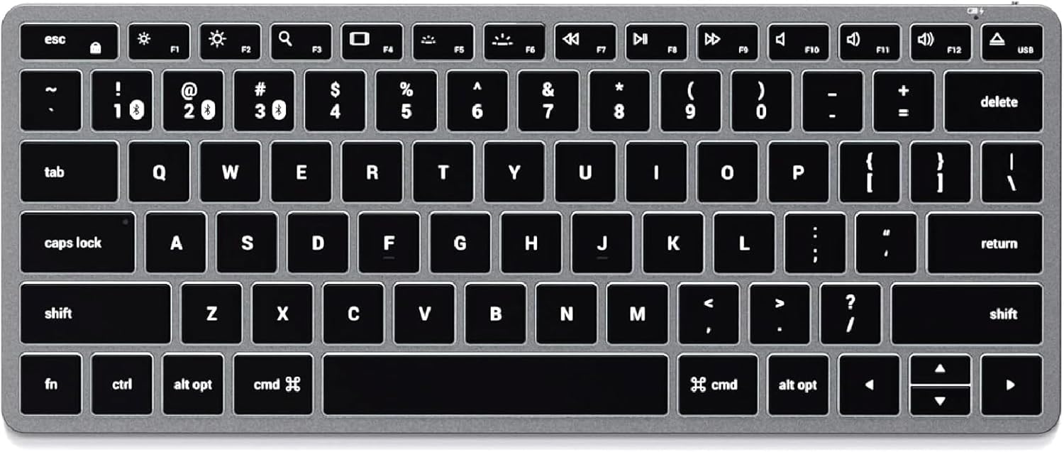 Satechi Slim X1 Bluetooth Backlit Keyboard – Illuminated Keys & Multi-Device Sync – for M2/ M1 MacBook Pro/Air, M2/ M1 iPad Pro/Air, M2 Mac Mini, iMac M1 – Space Gray