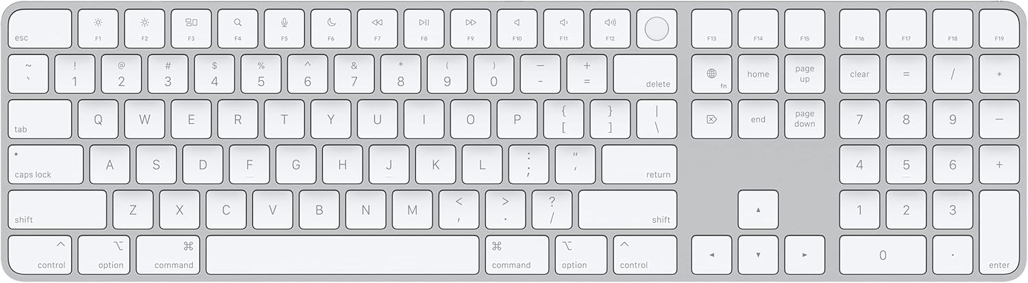 Apple Magic Keyboard with Touch ID and Numeric Keypad: Wireless, Bluetooth, Rechargeable. Works with Mac Computers with Apple Silicon; US English – White Keys