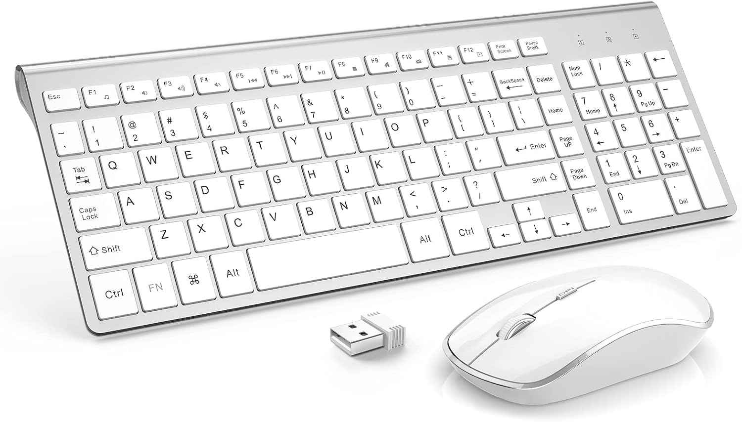 Wireless Keyboard and Mouse,J JOYACCESS USB Slim Wireless Keyboard Mouse with Numeric Keypad Compatible with iMac Mac PC Laptop Tablet Computer Windows -Silver White