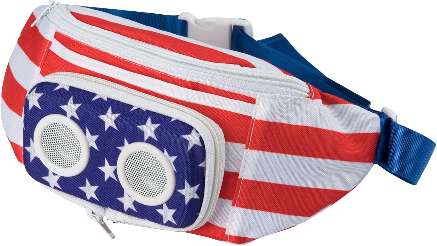 American Flag Fannypack with Speakers. Bluetooth Fanny Pack for Parties/Festivals/Raves/Beach/Boats. Rechargeable, Works with iPhone & Android. (2024 Edition)