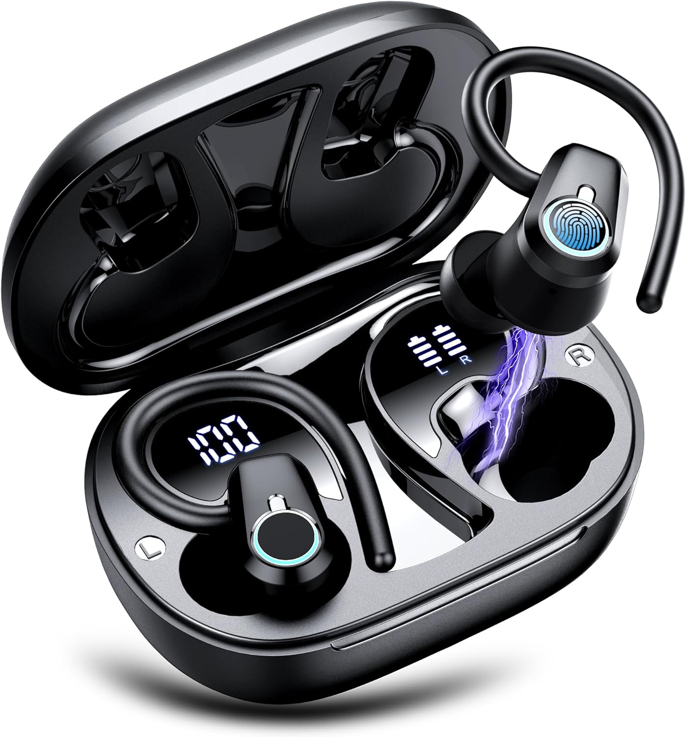 Wireless Earbuds, 2023 Bluetooth Headphones 5.3 Sport, 50H Ear buds with Earhooks, Dual LED DisplayBluetooth Earbuds, Deep Bass Stereo Noise Cancelling Headphones, IP7 Waterproof Running Earphones