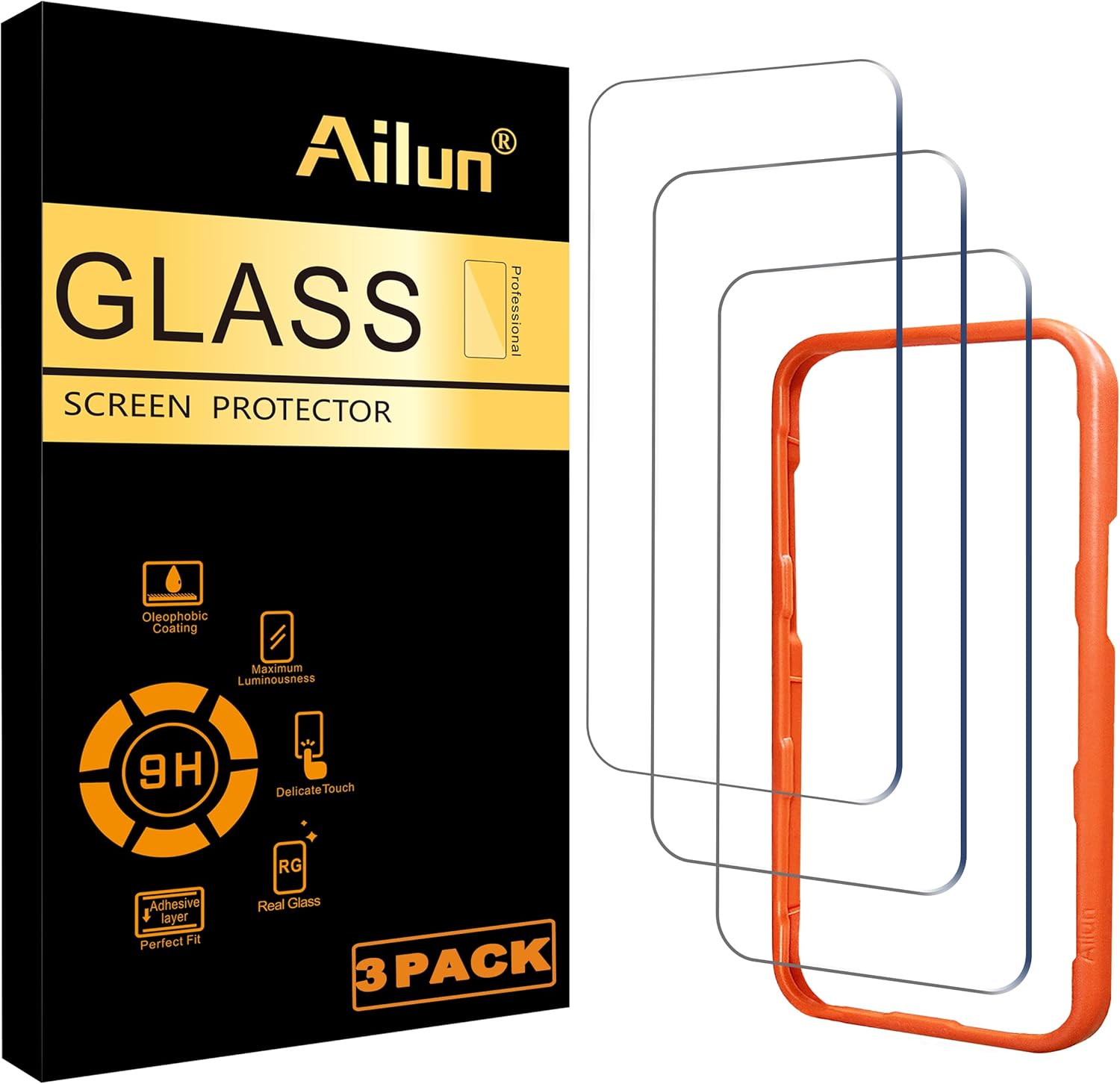 Ailun 3 Pack Screen Protector for iPhone 16 Pro Max [6.9 inch] with Installation Frame, Tempered Glass, Sensor Protection, Dynamic Island Compatible, Case Friendly