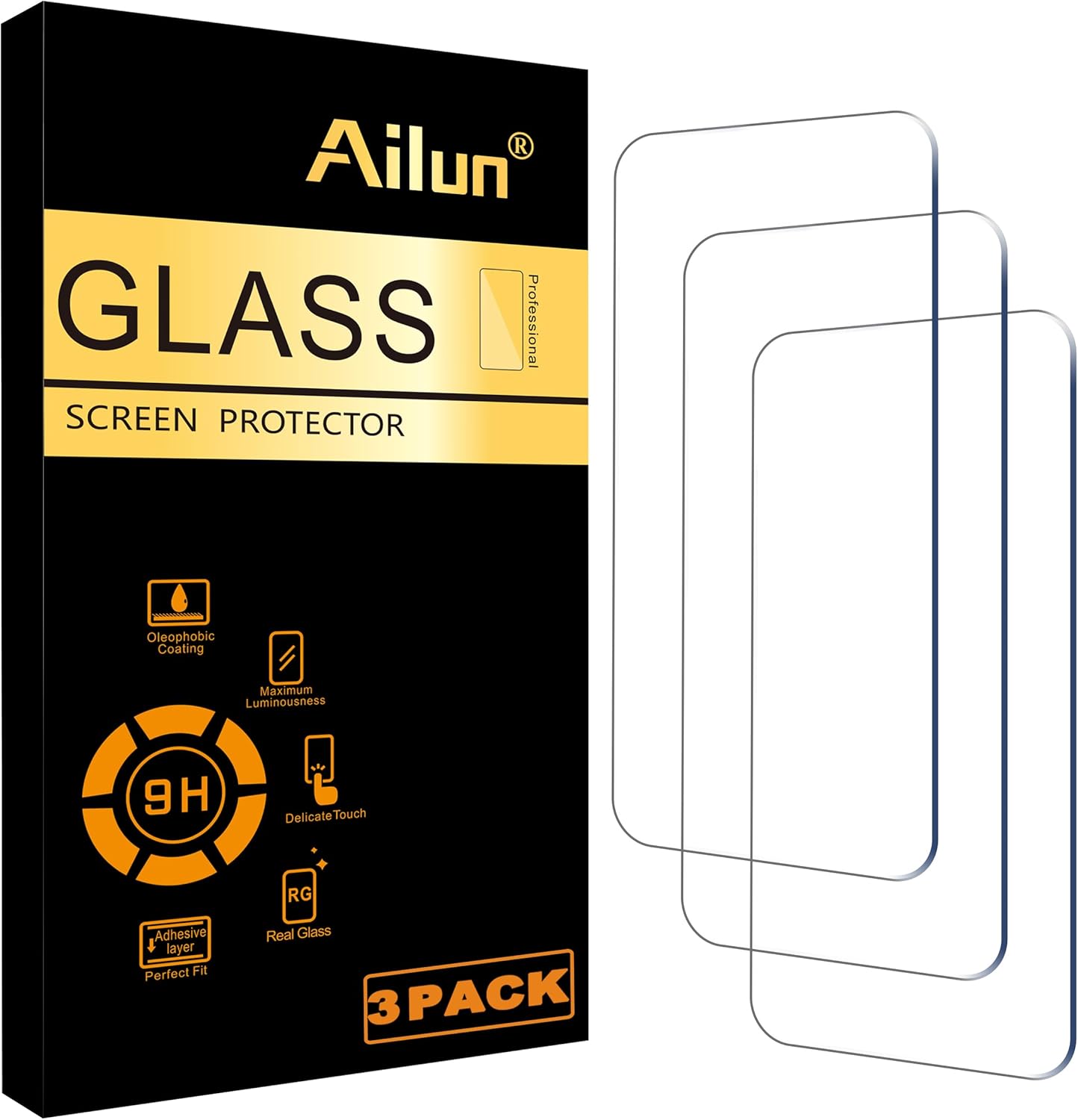 Ailun Glass Screen Protector for iPhone 16 / iPhone 15 / iPhone 15 Pro [6.1 Inch] Display 3 Pack Tempered Glass, Dynamic Island Compatible, Case Friendly [Not for iPhone 16 Pro 6.3 Inch]