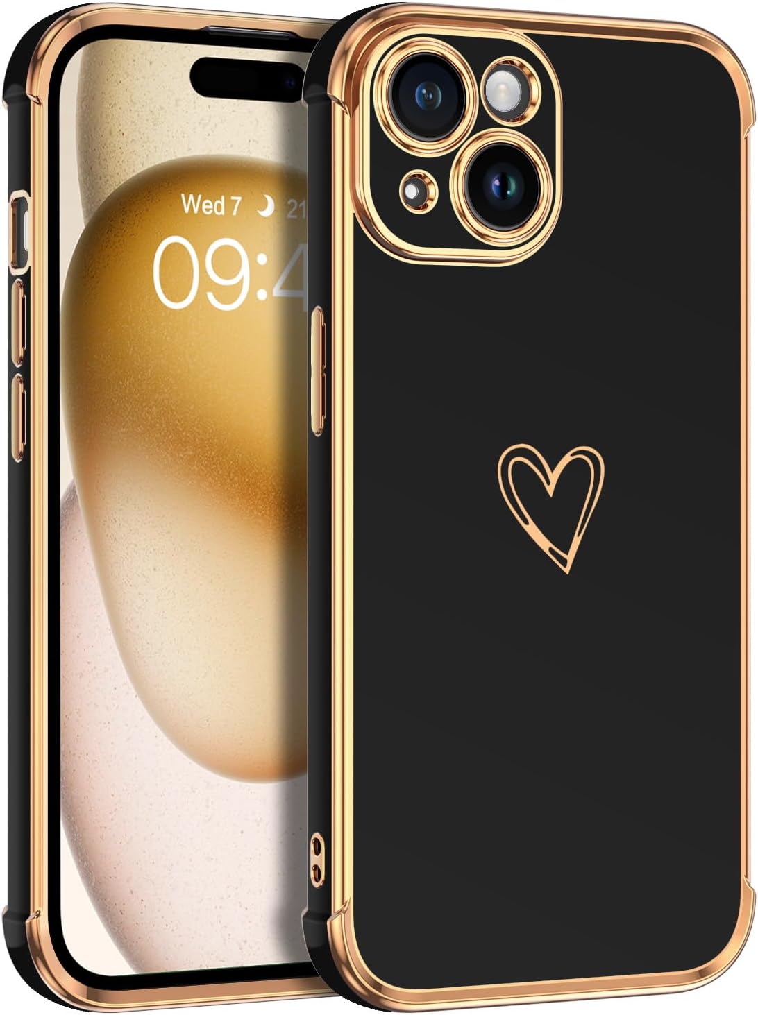 BENTOBEN Compatible with iPhone 15 Case, Phone Case iPhone 15, Cute Heart Pattern Slim Fit Thin Soft Flexible Shockproof TPU Bumper Non-Slip Lightweight Women Girl Protective Cover, Black