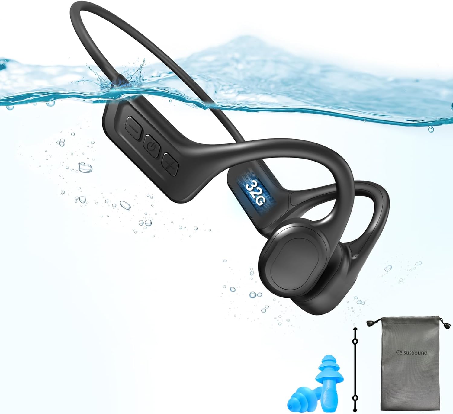 Bone Conduction Headphones Swimming,Waterproof IP68,Wireless Bluetooth 5.3 Earphones with Microphone, Built-in 32GB TF for More Than 10H Music Play, Open Ear Bluetooth Headphones