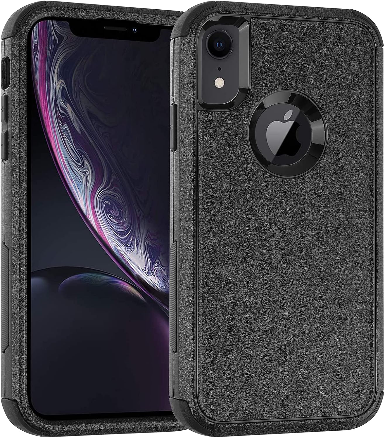 Compatible with iPhone XR Case,Three Layer Heavy Duty Shockproof Protective Bumper Case Cover for Apple iPhone XR 6.1 inch (Black)