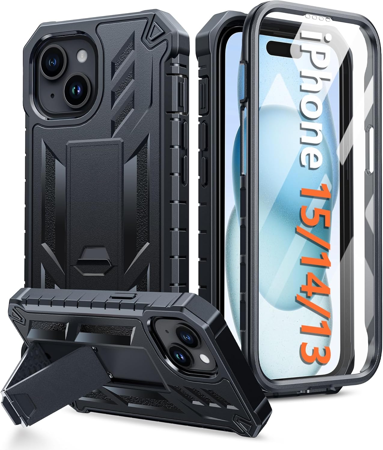 FNTCASE for iPhone 15 Phone Case: for iPhone 14 & iPhone 13 Case Military Grade Shockproof Protection Hard Phonecase – Dual Layer Matte Textured Drop Proof Rugged Protective Cover – 6.1 Inch Black