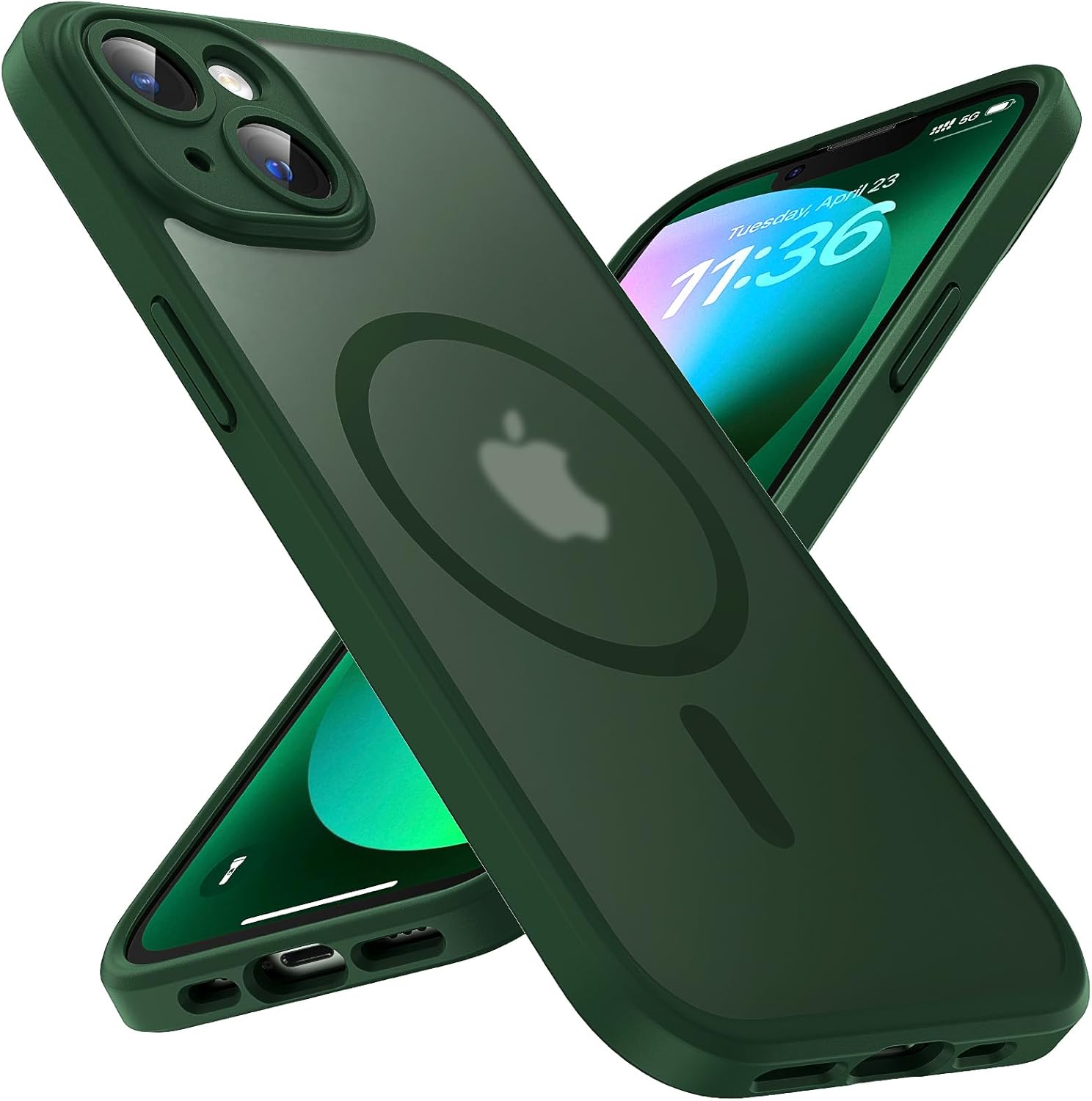 TOCOL Magnetic for iPhone 13 Case, Upgraded Full Camera Protection, Compatible with Magsafe, 15FT Drop Protection, Translucent Matte Back Bumper Phone Cover 6.1-Inch (Alpine Green)