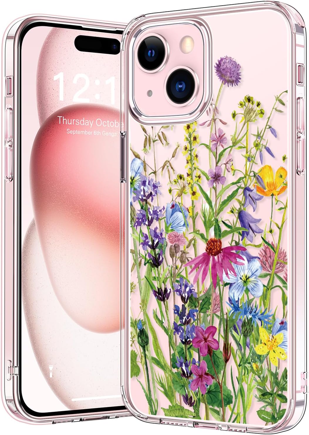 bicol Compatible with iPhone 15 Case,Crystal Clear Cover with Fashionable Designs for Girls Women,Slim Fit Shockproof Protective Acrylic Phone Case 6.1 inch Blooming Flowers