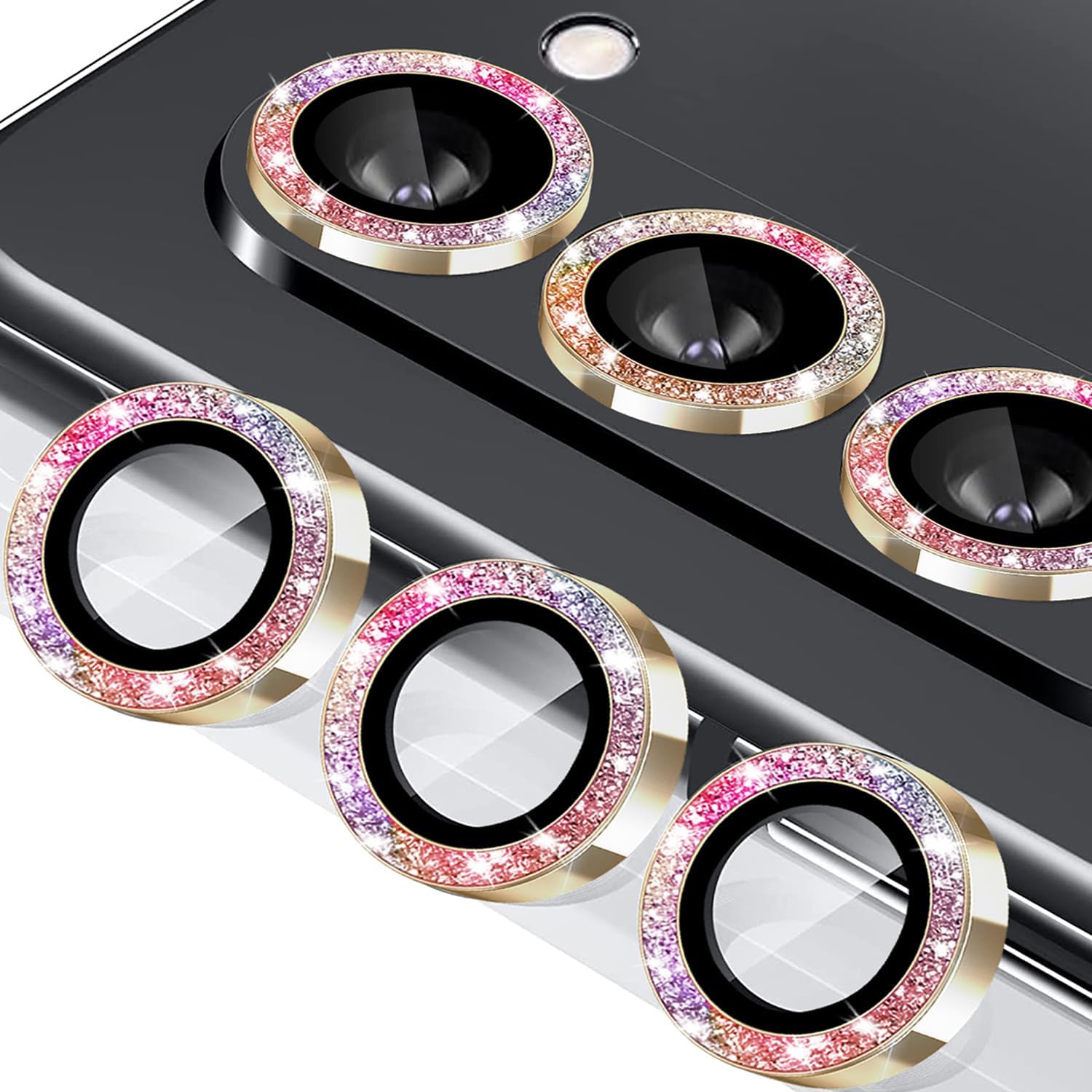 for Galaxy Z Fold 5 Camera Lens Protector Glitter Bling Individual Aluminium Alloy Ring 9H Tempered Glass Decorative Accessories Camera Cover for Samsung Galaxy Z Fold 5 Glitter Colorful