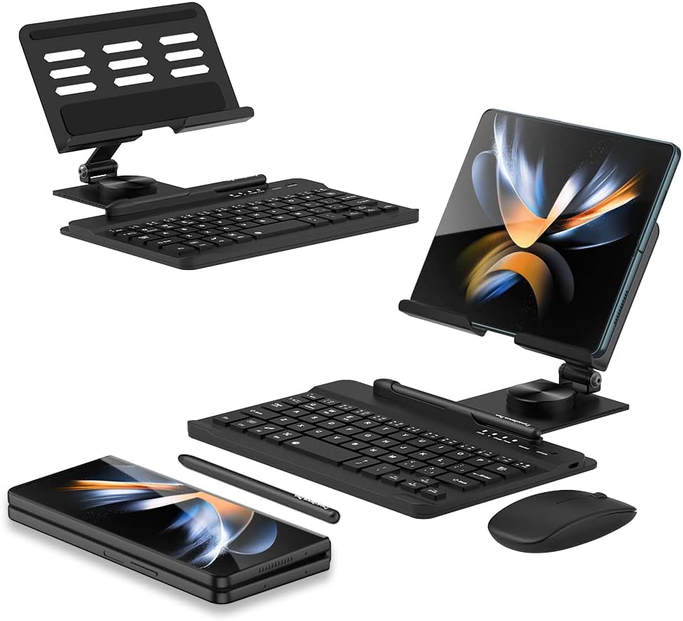 for Samsung Galaxy Z Fold 6/5/4/3 Adjustable Stand for Desk, Fully Foldable & Portable Z Fold 6 Stand, Office Mobile Phone Stand Holder with Capacitor Pen and Bluetooth Mouse & Keyboard Set