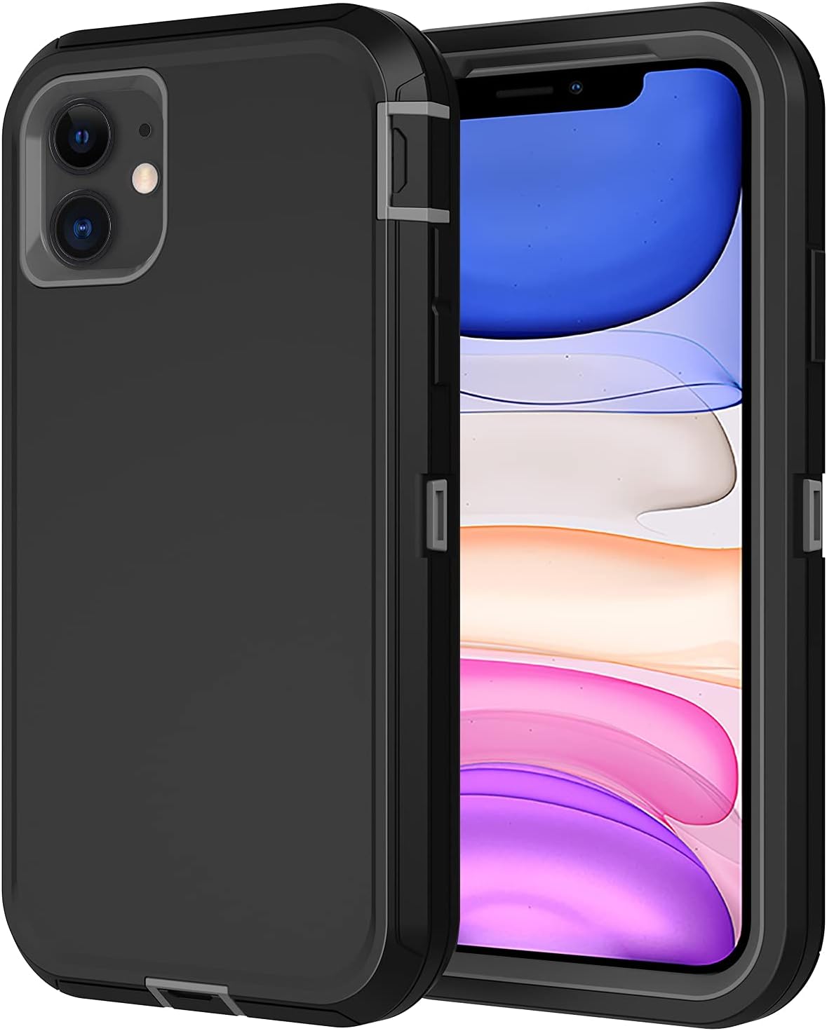 for iPhone 11 Case, Heavy Duty Protection 3-Layers [Shockproof] [Dropproof] [Anti-Slip] Phone Case Cover [with 2 Screen Protectors] for Apple iPhone 11 (Black & Grey)