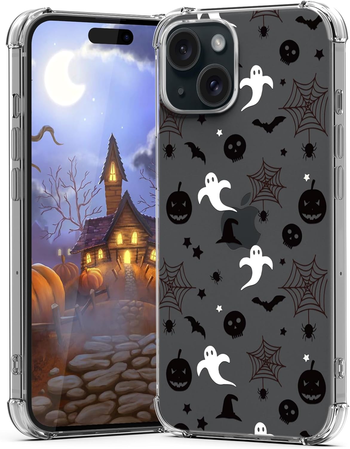 for iPhone 15 Case Halloween Pumpkin Skull, Cute Design Women Girls Shockproof Soft Slim Mobile Phone Case Clear Cover for iPhone 15 Kids