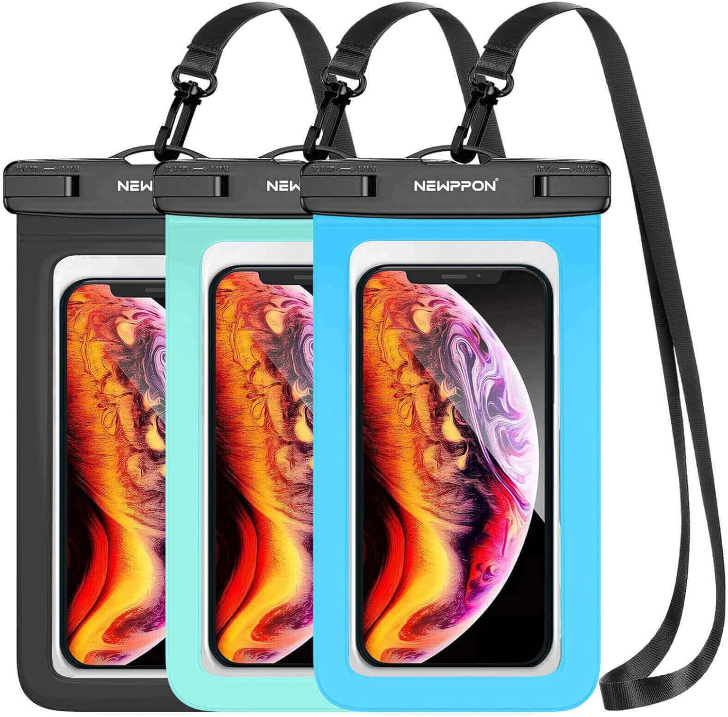 newppon Waterproof Cell Phone Pouch – 3 Pack Underwater Dry Bag Case Lanyard – Water Proof Clear Holder Protector for iPhone 16 15 14 Pro Max Plus Samsung Galaxy S23 S22 Ultra Note for Beach Swimming