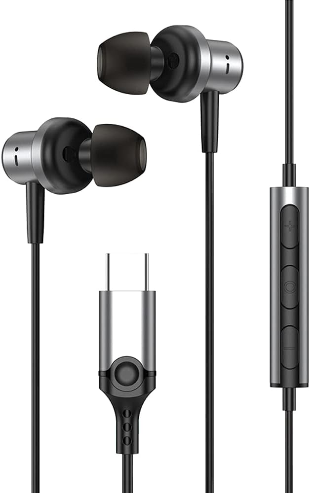 Kamon K548 USB Type C Earphones Wired Earbuds Magnetic Bass Noise Canceling in-Ear Headsets with Microphone for iPhone 16 15 Pro Max iPad Pro Galaxy S23 Ultra S22 S21, Pixel 8 7a and More, Gray