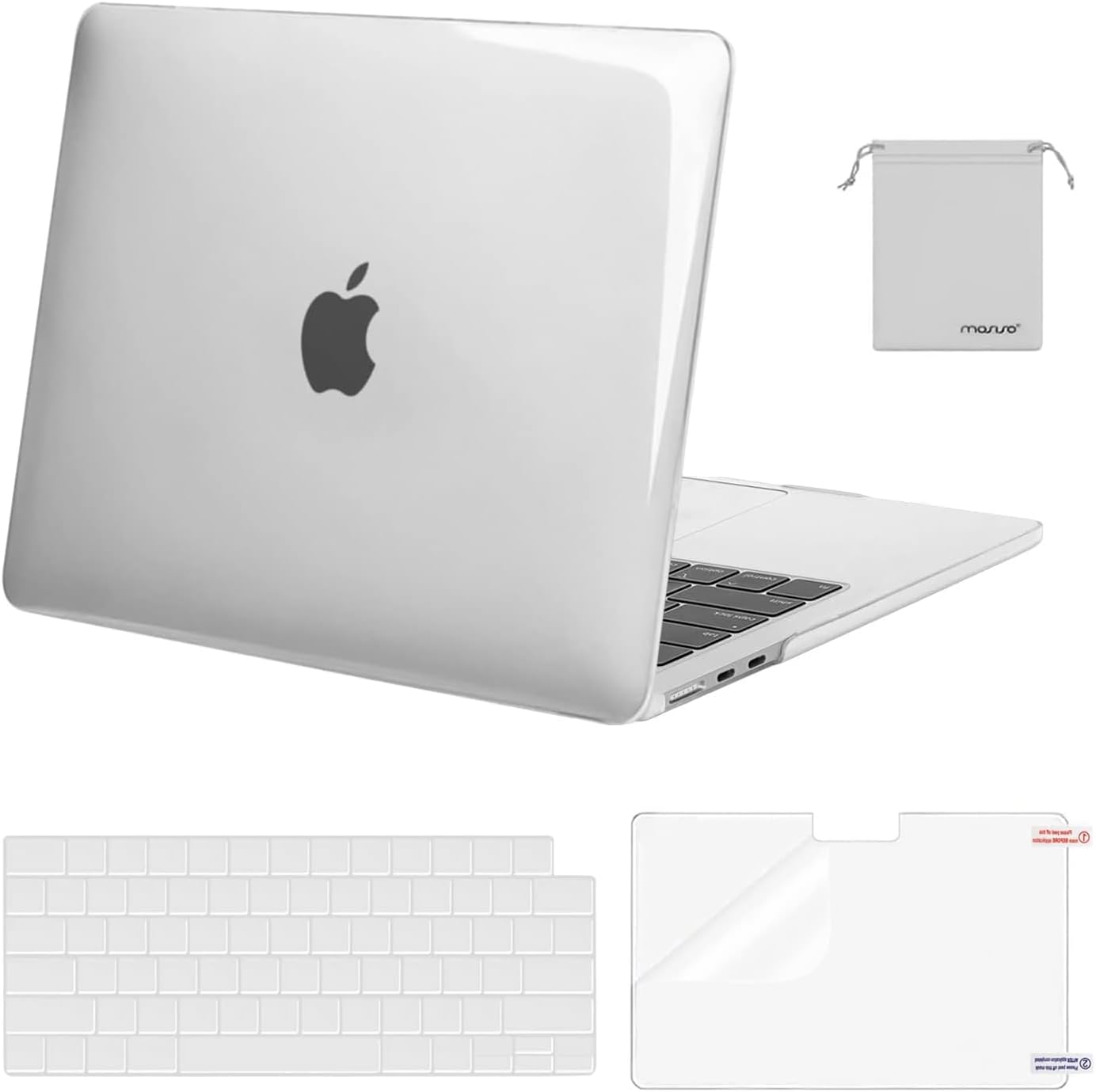 MOSISO Compatible with MacBook Air 13 inch Case 2024 2023 2022 M3 A3113 M2 A2681 Touch ID, Plastic Hard Case&Keyboard Cover&Screen Film&Pouch Compatible with MacBook Air 13.6 inch Case, Crystal Clear