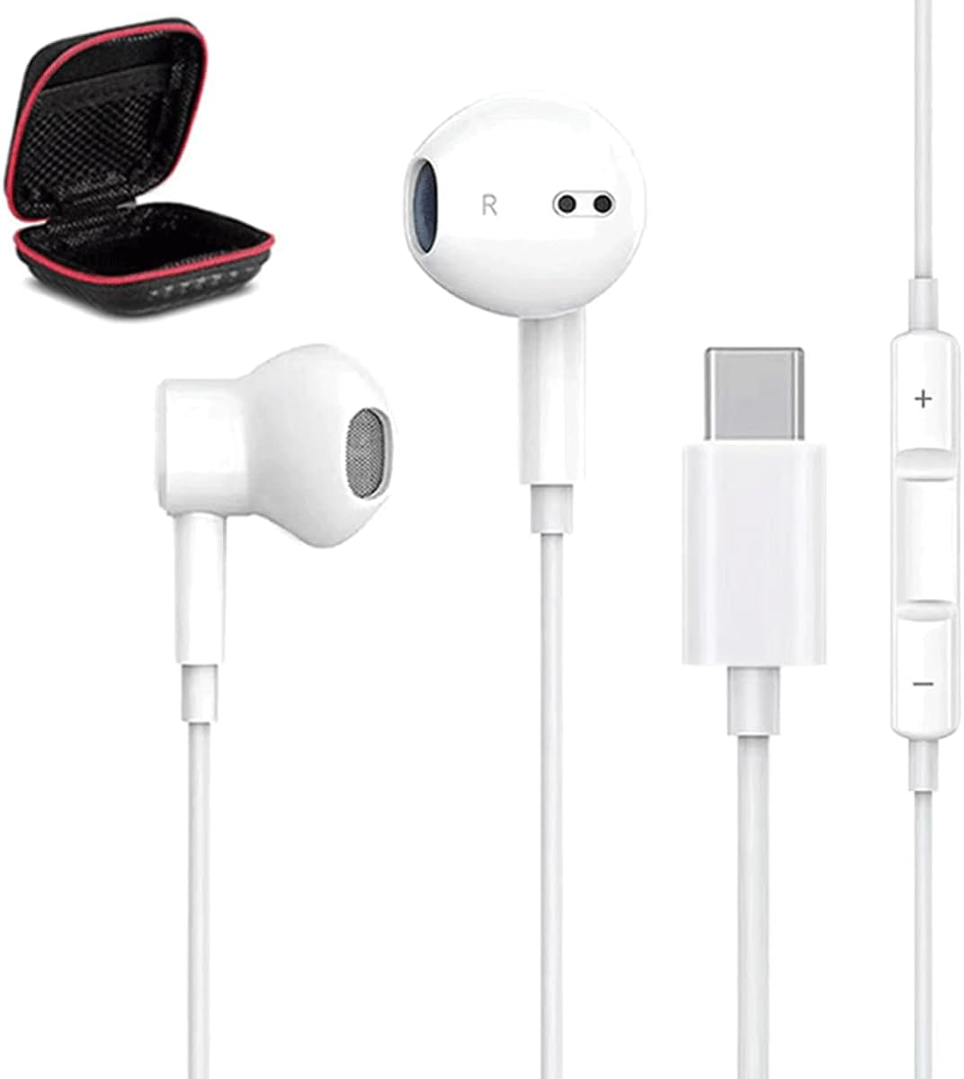 USB C Headphones,USB Type C Earphones Magnetic Wired Earbuds in-Ear Headset with Noise Canceling and Microphone for iPhone15 Pro Max,iPad,MacBook,Samsung Galaxy and More (White)