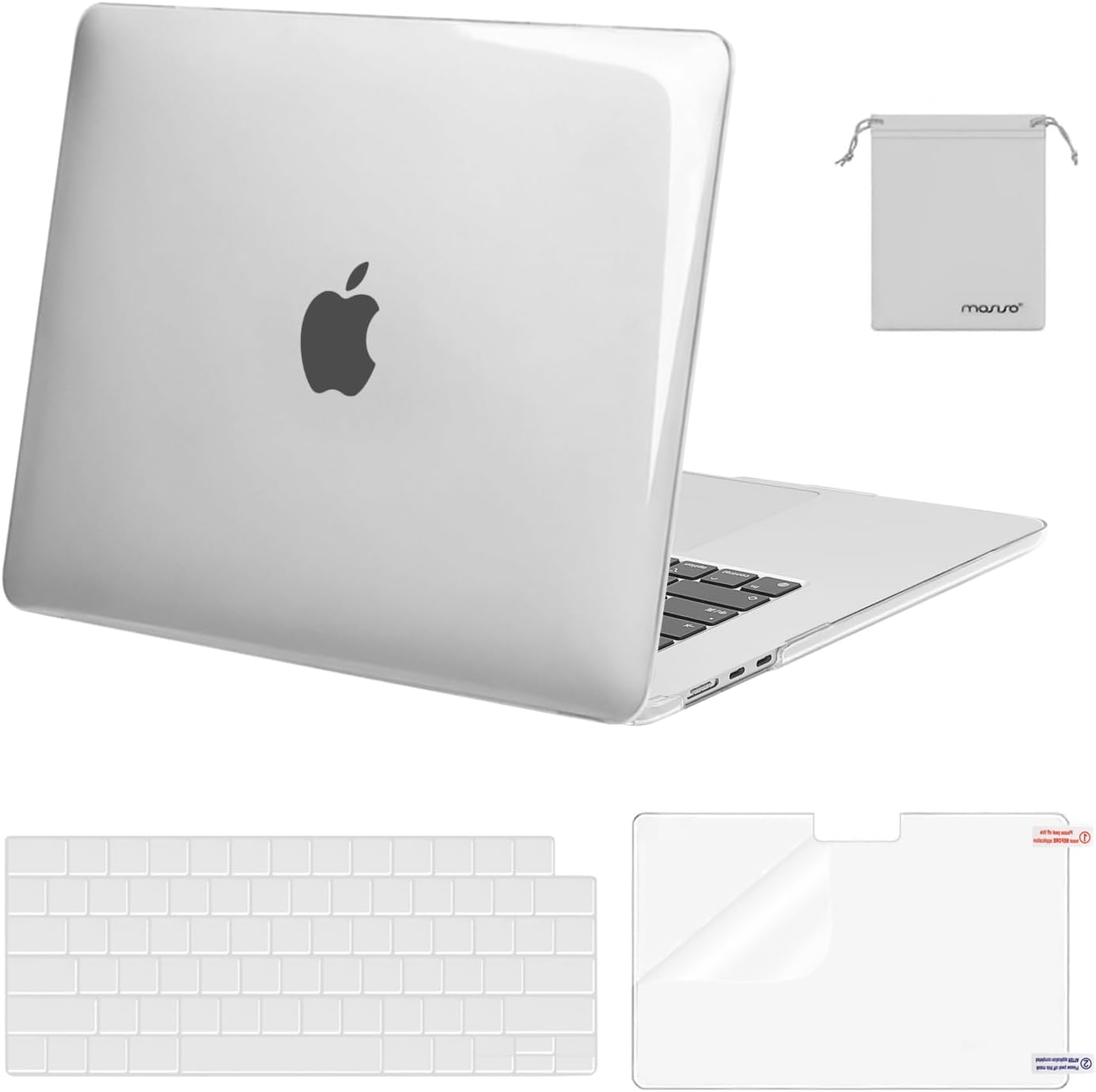 MOSISO Compatible with MacBook Air 15 inch Case 2024 2023 Release M3 A3114 M2 A2941 with Liquid Retina Display&Touch ID, Plastic Hard Shell&Keyboard Cover&Screen Protector&Storage Bag, Crystal Clear