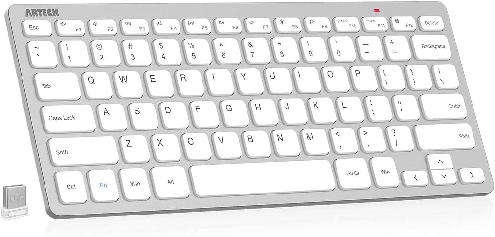 Arteck 2.4G Wireless Keyboard Ultra Slim and Compact Keyboard with Media Hotkeys for Computer Desktop PC Laptop Surface Smart TV and Windows 11/10/8/7, Silver