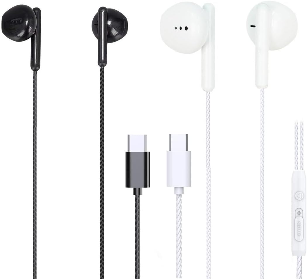 2 Pack USB C Headphones, USB C Earbuds in-Ear Wired Headphones with Microphone & Remote Noise Cancelling Wired Type C Earphones Compatible with iPhone 15 iPad Pro Samsung Galaxy S21 Ultra S20 S22