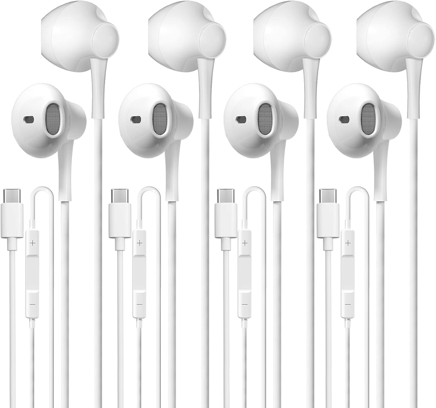 USB C Wired Headphones 4 Pack, Type C Earbuds HiFi Stereo Earphones with Microphone, Remote Control in Ear Headset for Samsung Galaxy S23 S22 S21 S20 Ultra, Note 20 10, iPad Pro, Pixel 7 and More