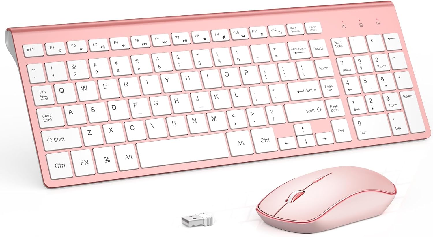 Wireless Keyboard and Mouse,2.4G Full Size and Portable Wireless Keyboard with Numeric Keyboard or Computer/Desktop/Laptop/Windows 10/8/7 -Pink