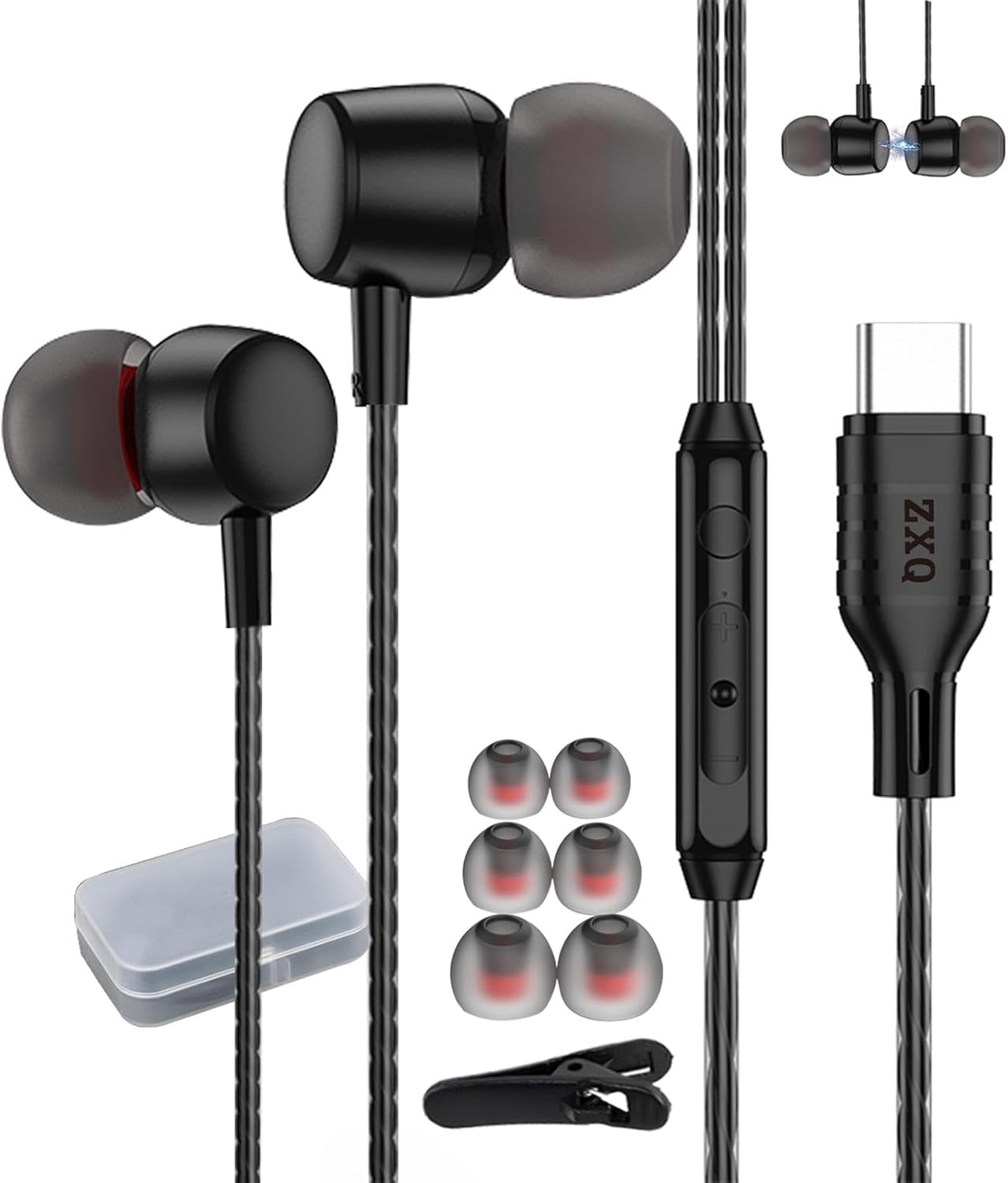 ZXQ USB C Headphones in Ear Wired Earphone,Type C Earbuds,USB-C Wired Headset in-Ear for iPhone 15 Pro Max iPad Air Plus Samsung Galaxy A53 A54 S21 S22 S23 Ultra OnePlus 10 Pixel7(Black)