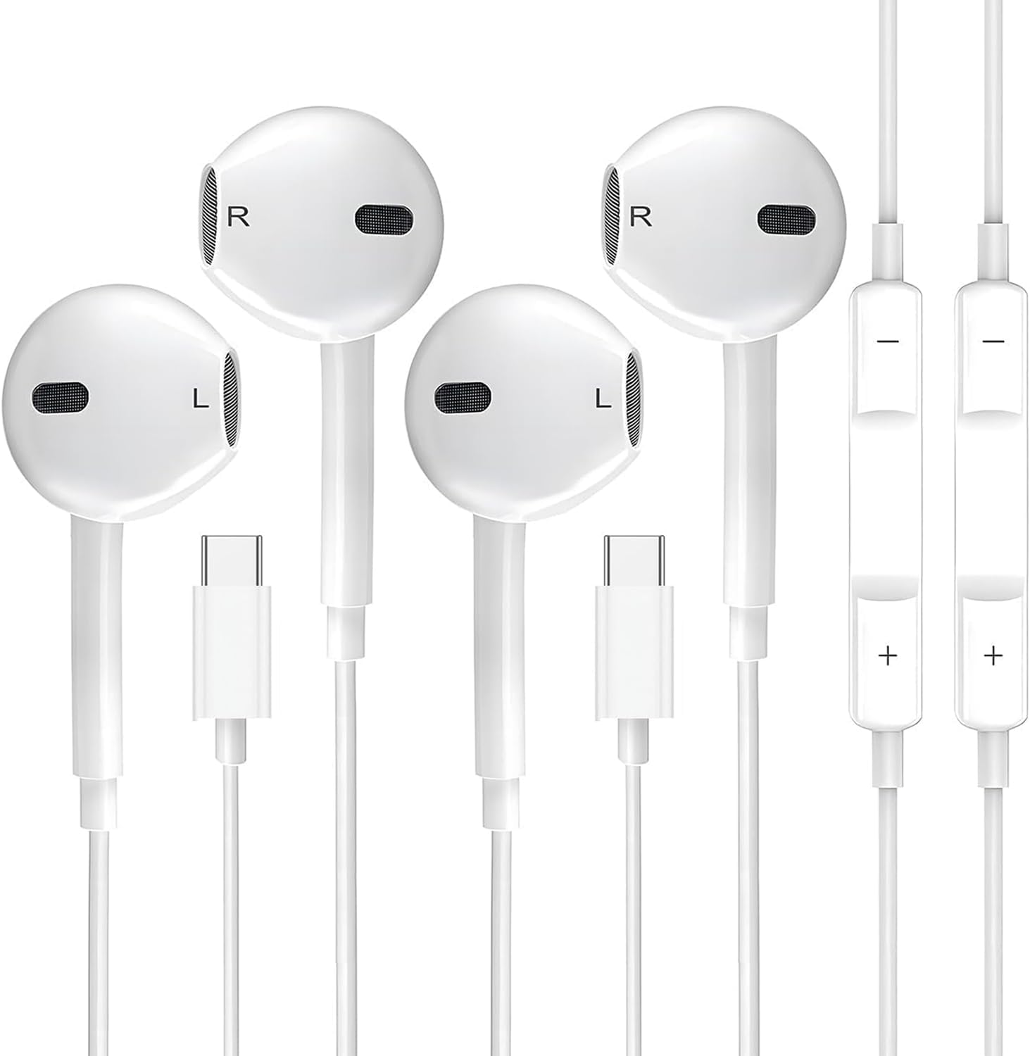 USB C Headphones 2 Pack, Type C Earbuds for iPhone 15 Series with Headphones Volume Control Type C Earphones Compatible with Galaxy S23/S22/S21/S20/Ultra Note 10/20, iPad Pro Pixel 7/6/6a/5/4 OnePlus