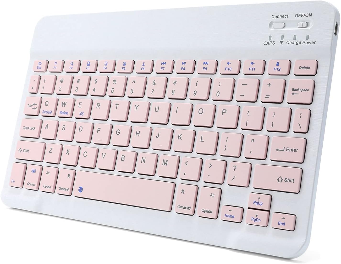 Ultra-Slim Rechargeable Bluetooth Keyboard Portable Compact Wireless Keyboard for Android Windows Samsung Galaxy Tab Tablet Smartphone Cell Phone iOS iPhone iPad, iPad Pro, iPad Air, iPad Mini (Pink)