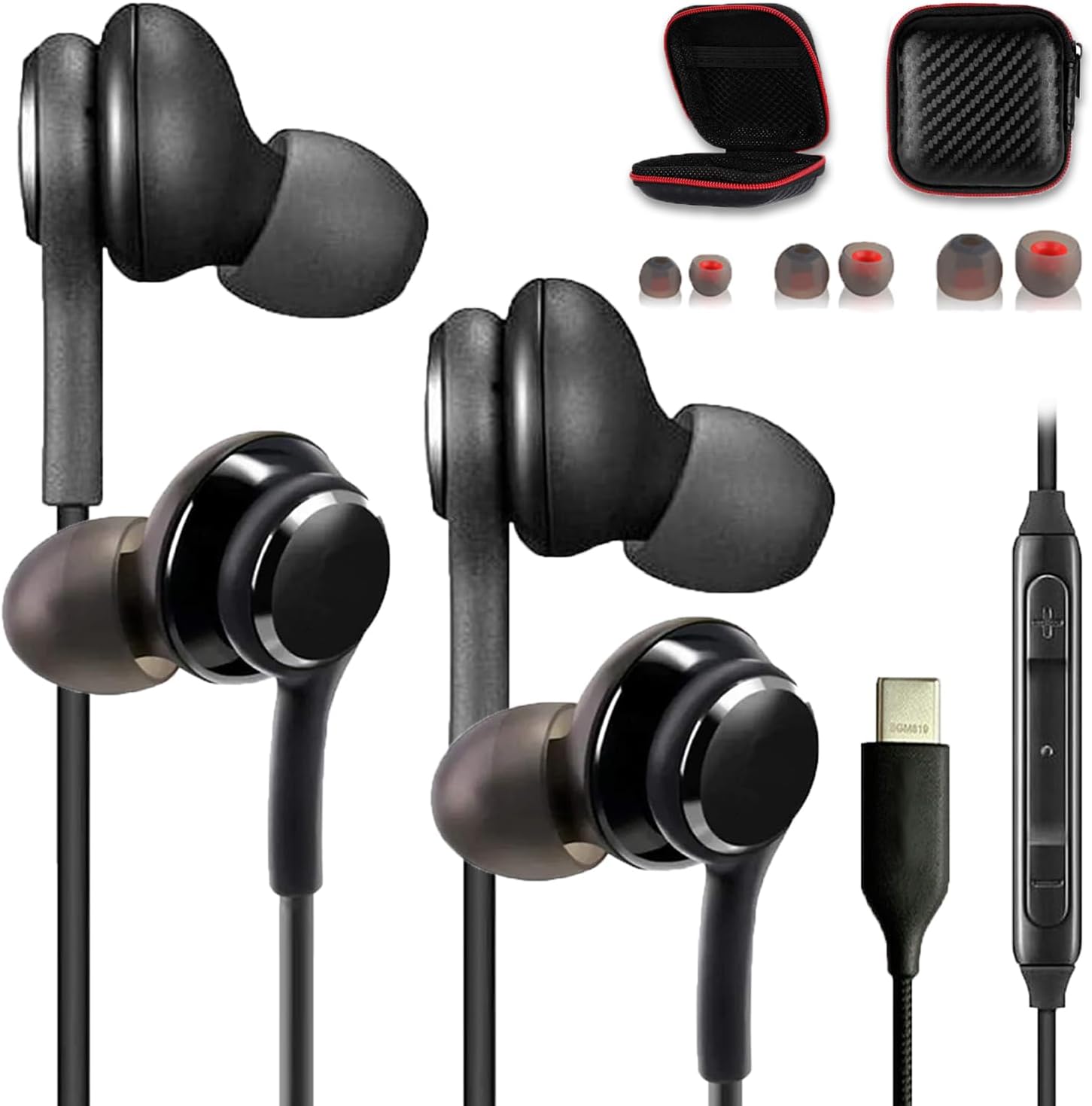 2 Pack Headphones Galaxy Earbuds for Samsung usbc Earphones USB c with mic Type c Ear Buds Wired audiofonos S25 S24 S23 S22 S21 s20 fe Note 90 Plus s21+ Folding Z Wired Original Black