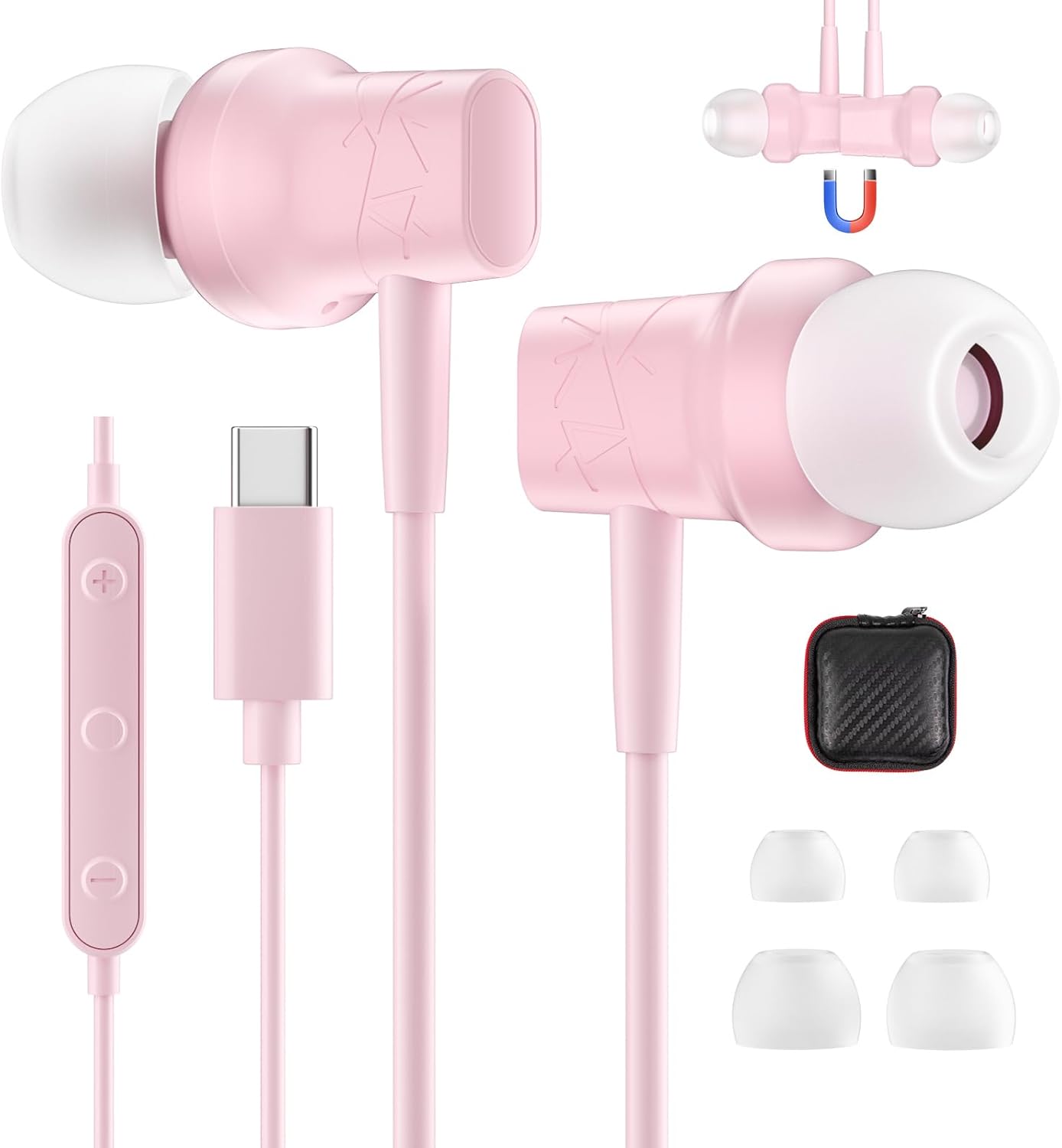 USB C Headphones Type C Wired Earbuds with Microphone for iPhone 16 Pro Max 15 Pro iPad Pro Galaxy S24 S23 Noise Canceling Magnetic Earphones in-Ear Volume Control Online Meeting Headset