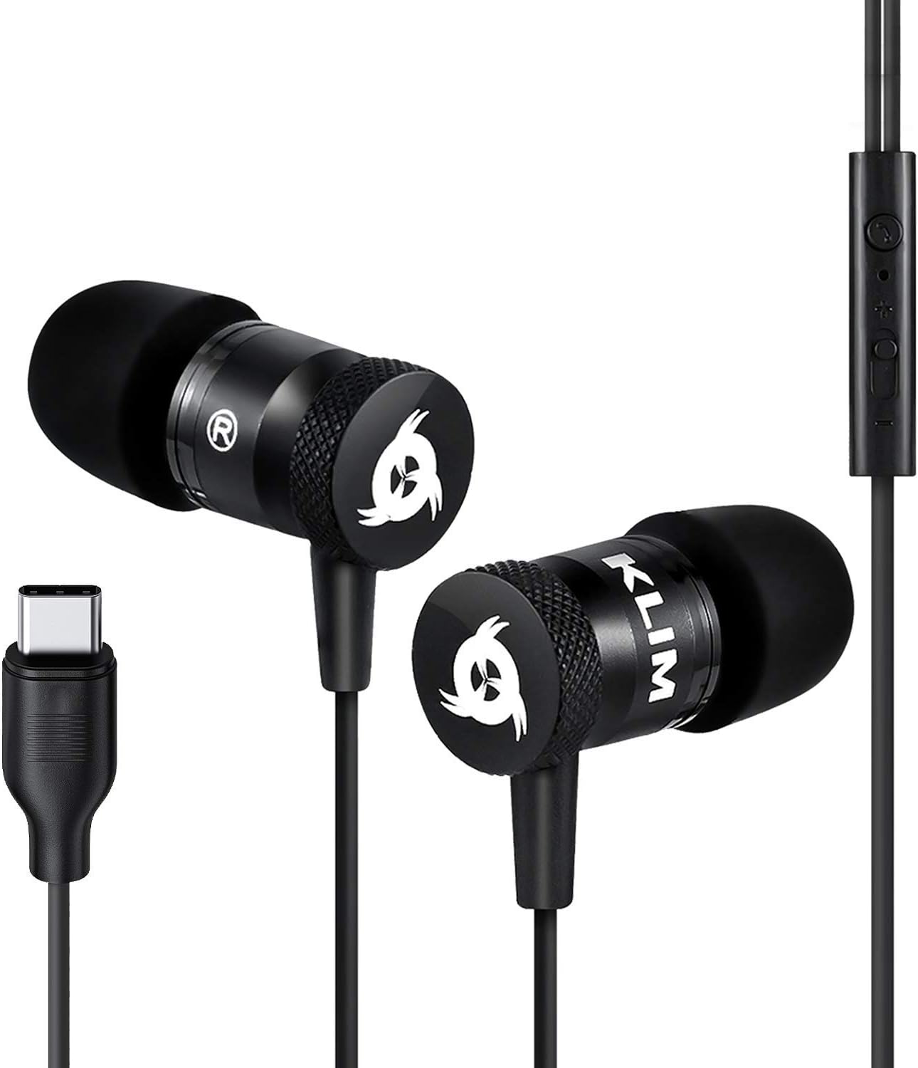 KLIM Fusion C – USB-C Earbuds with Microphone + Long-Lasting Wired Ear Buds + 5 Years Warranty – Innovative: in-Ear with Memory Foam + Earphones with Mic and 3.5 mm Jack – New Version 2024 – Black