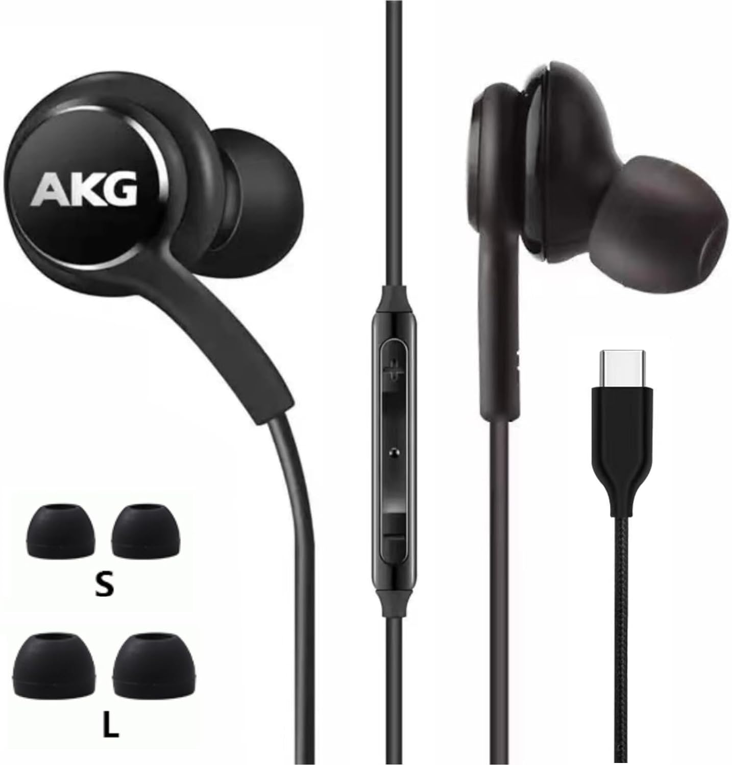 2024 New in-Ear Earbud Stereo Headphones for Samsung Galaxy S24 S23 S22 S21 S20, Note 10, 10+ – Designed by AKG – with Microphone and Volume Remote Type-C Connector-Black